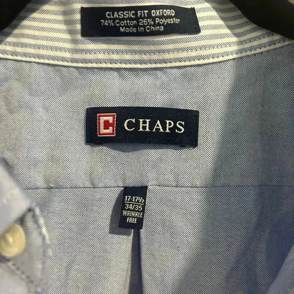 Men’s Chaps Blue Long Sleeve Button Down Shirt Size 17/17 1/2 34/35 - Picture 5 of 5